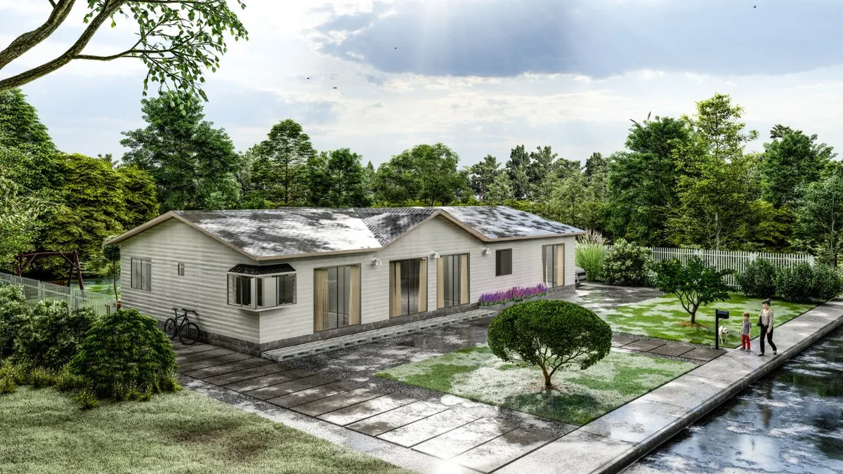 Render de la casa de la Parcela I-5 con jardín